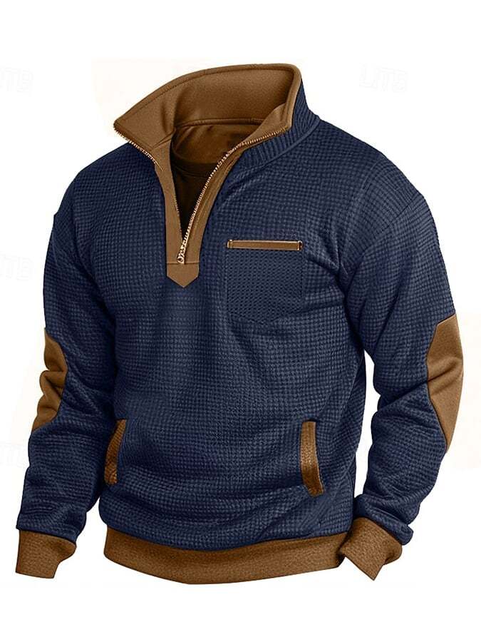 Men's Jacquard Check Fabric Stand Collar Sweatshirt
