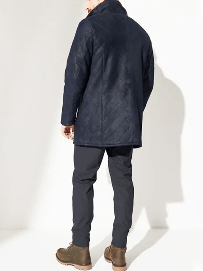 Modischer Herrenmantel mit offener Tasche und Knopfdesign, Steppung, Kunstleder, Plüsch, warm