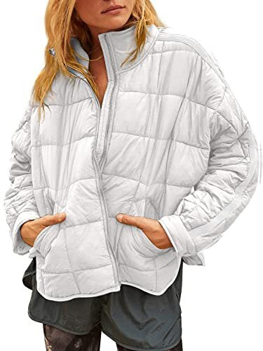 Women's Oversized Lightweight Down Coat Long Sleeve Zip Packable Short Puffer Jackets
