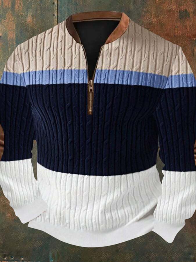 Men's Colorblock Cable Pattern Print Casual Pullover