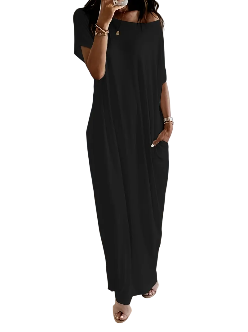 🔥🔥PROMOTION-Women's Solid Color Batwing Sleeve Lounge Dress