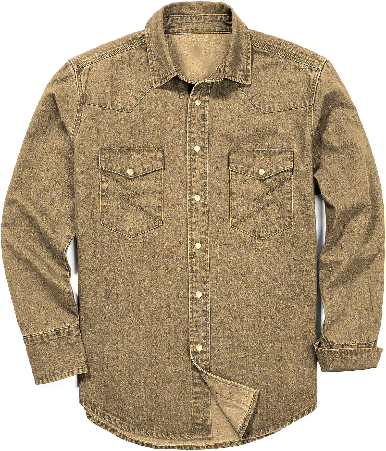 Men's Long Sleeve Stone-Washed and Pre-Washed Denim Work Shirt(The buttons on this shirt are snap buttons)