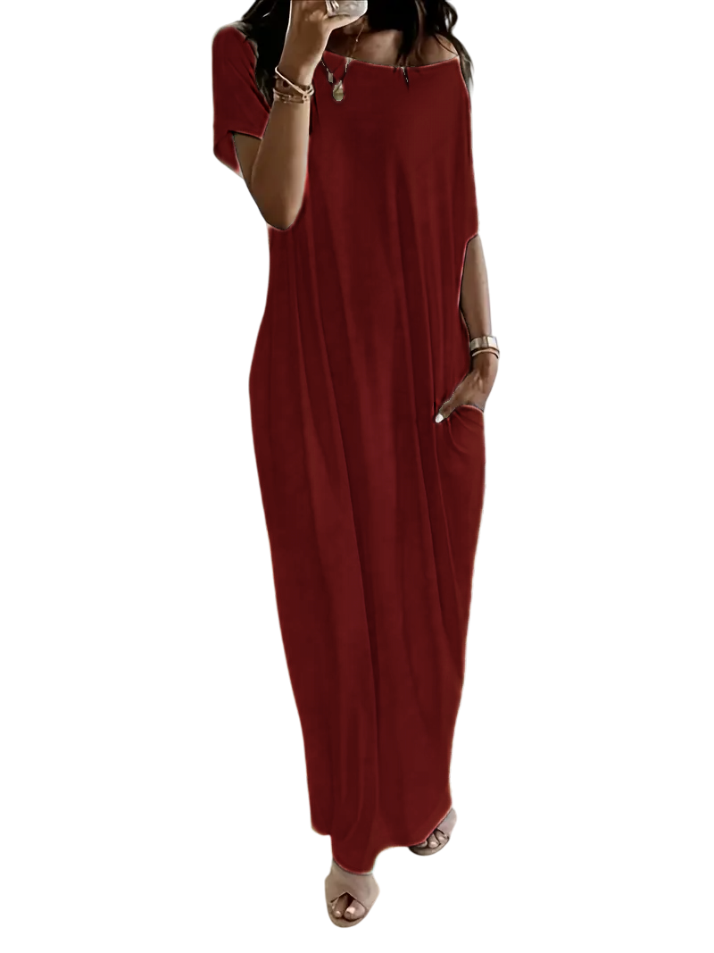 🔥🔥PROMOTION-Women's Solid Color Batwing Sleeve Lounge Dress