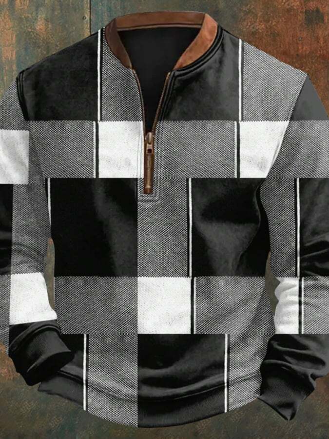Lässiger Pullover für Herren im Retro-Colorblock-Karomuster-Print