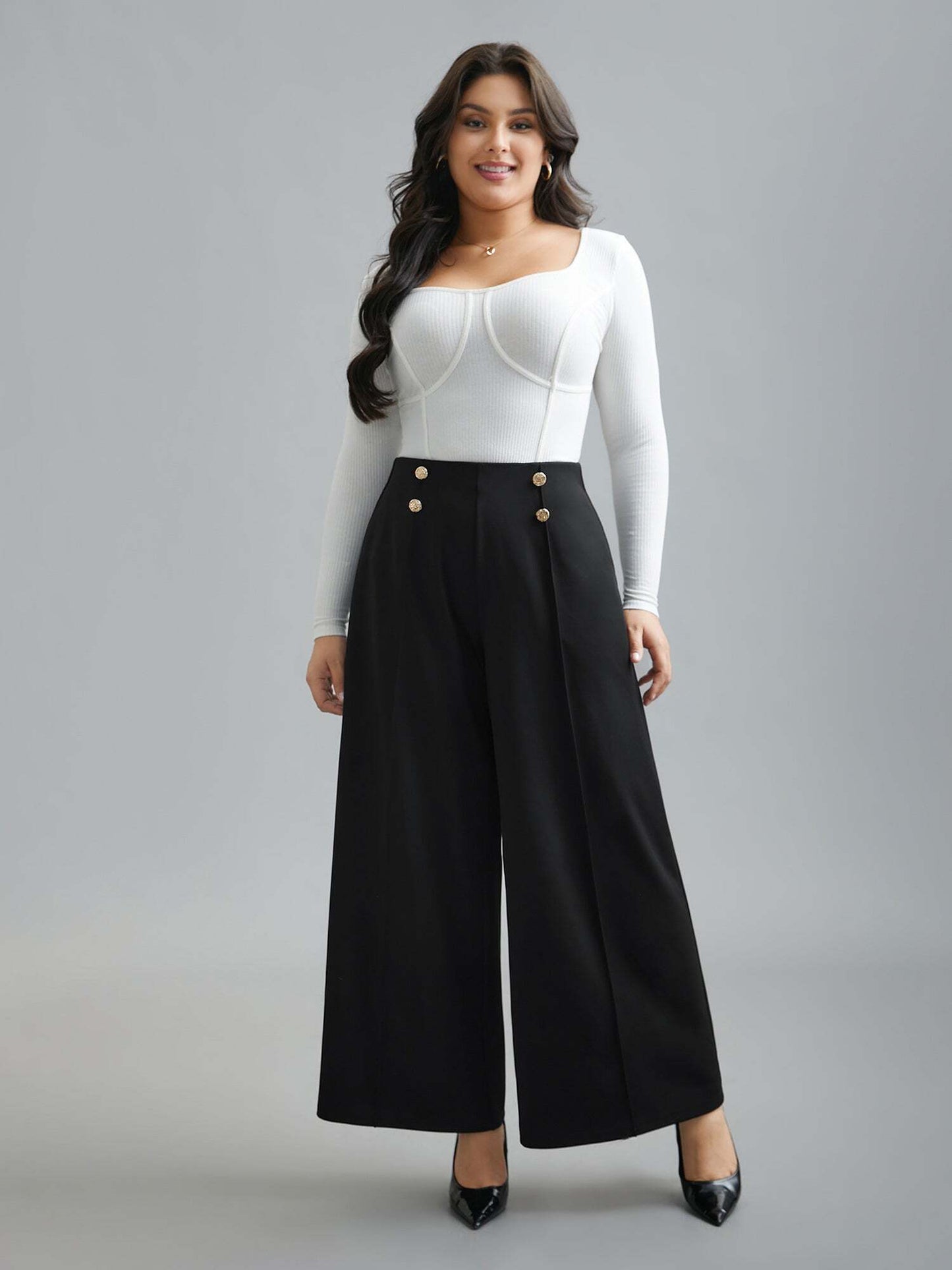 No-Gap Waist Seamed Side Button Pants