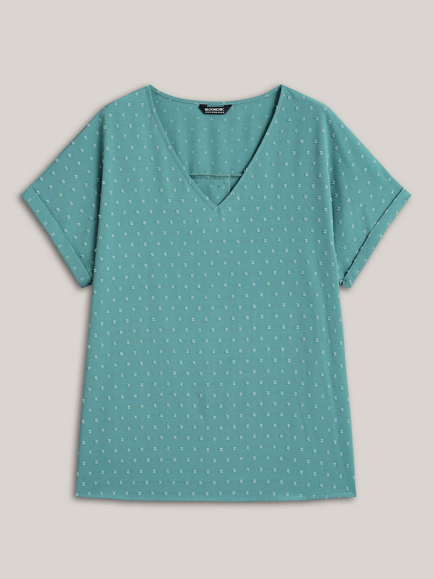 Back-Button Textured V-Neck Shirt