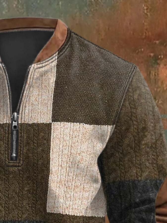 Men's Retro Christmas Print Zip Collar Sweatshirt