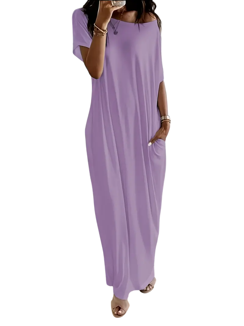 🔥🔥PROMOTION-Women's Solid Color Batwing Sleeve Lounge Dress