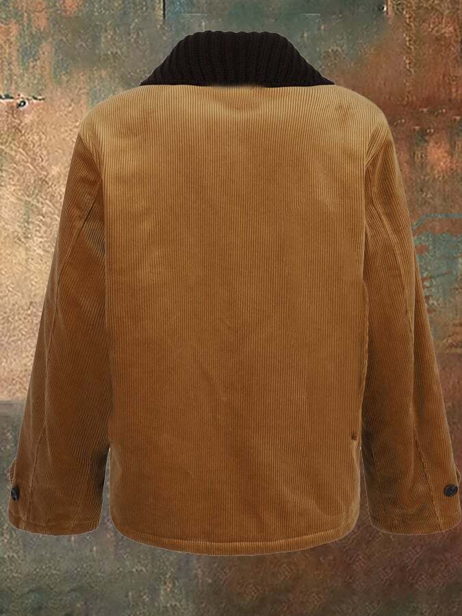 Men's Retro Western Corduroy Double Collar Detachable Multi-Pocket Functional Jacket