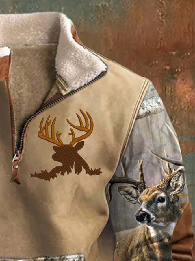 Men's Casual Vintage Elk Zip-Up Sweatshirt