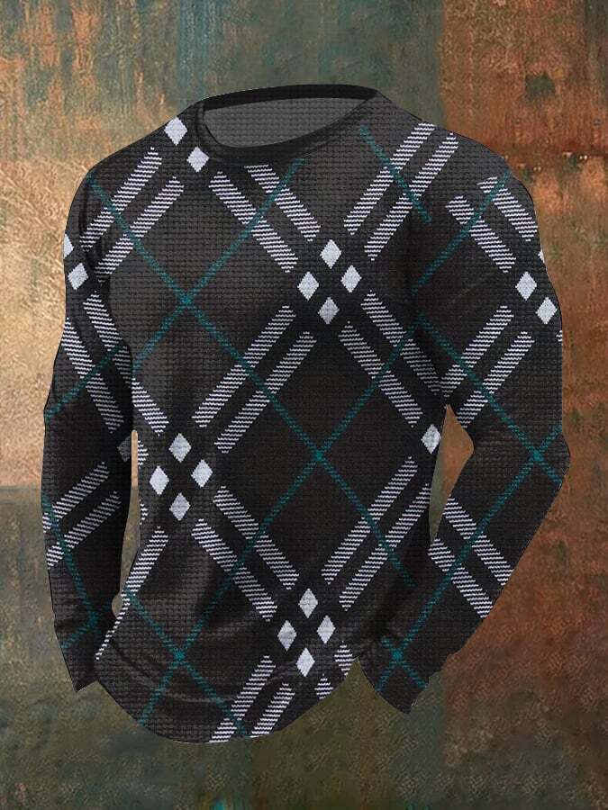 Men's Vintage Textured Waffle Long Sleeve T-Shirt