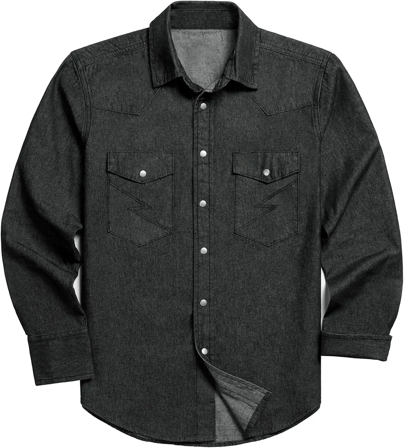 Men's Long Sleeve Stone-Washed and Pre-Washed Denim Work Shirt(The buttons on this shirt are snap buttons)