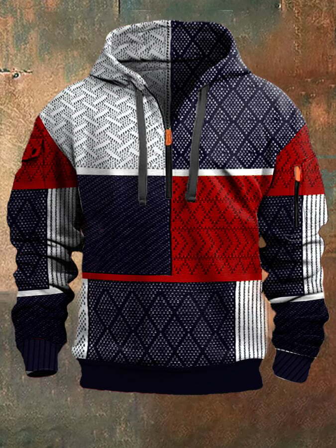 Men's Retro Western Colorblock Textured Print Multi-Pocket Jacket