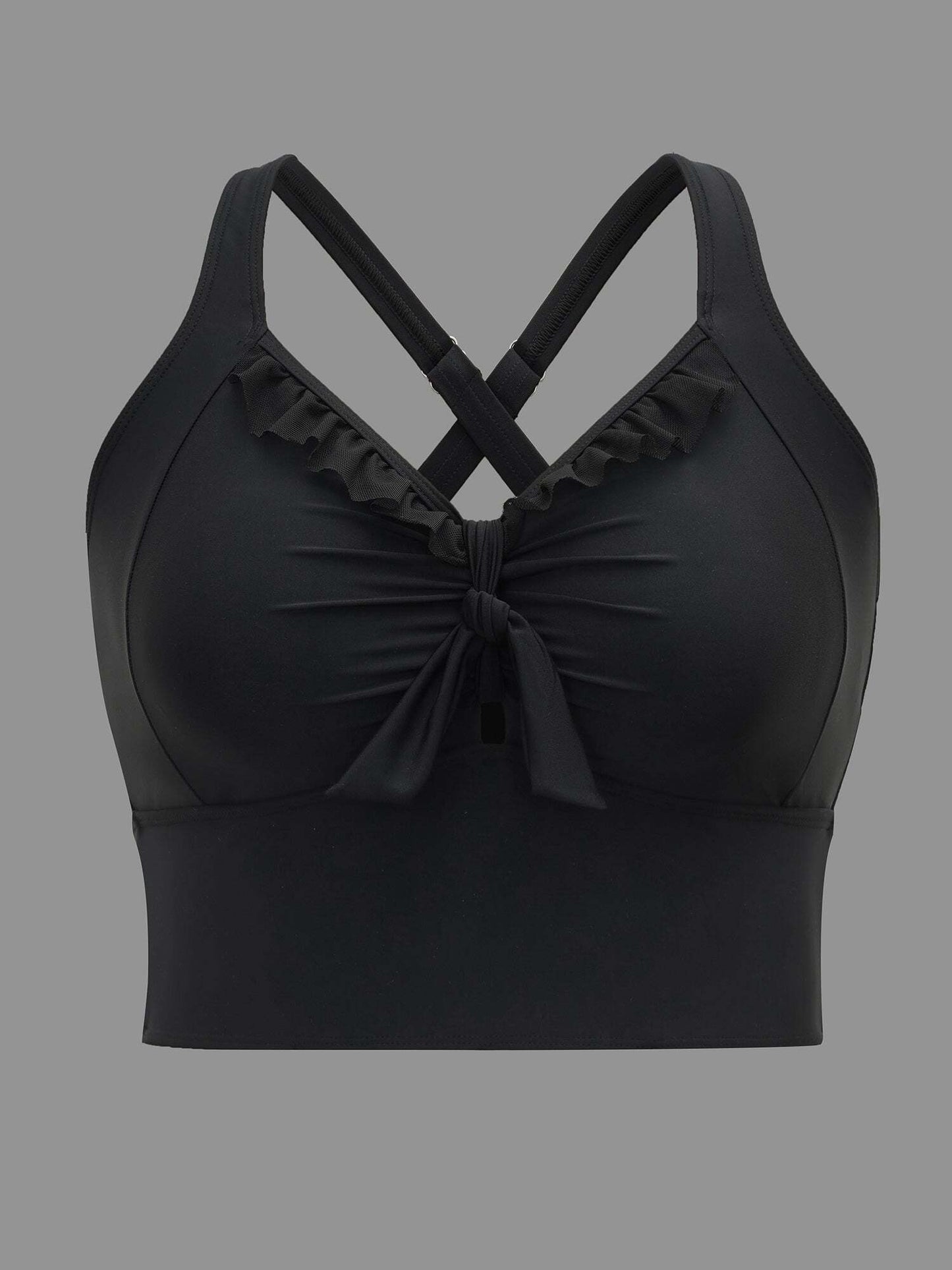 Bust Knot-Tie Ruffle Trim Supportive Swim Top