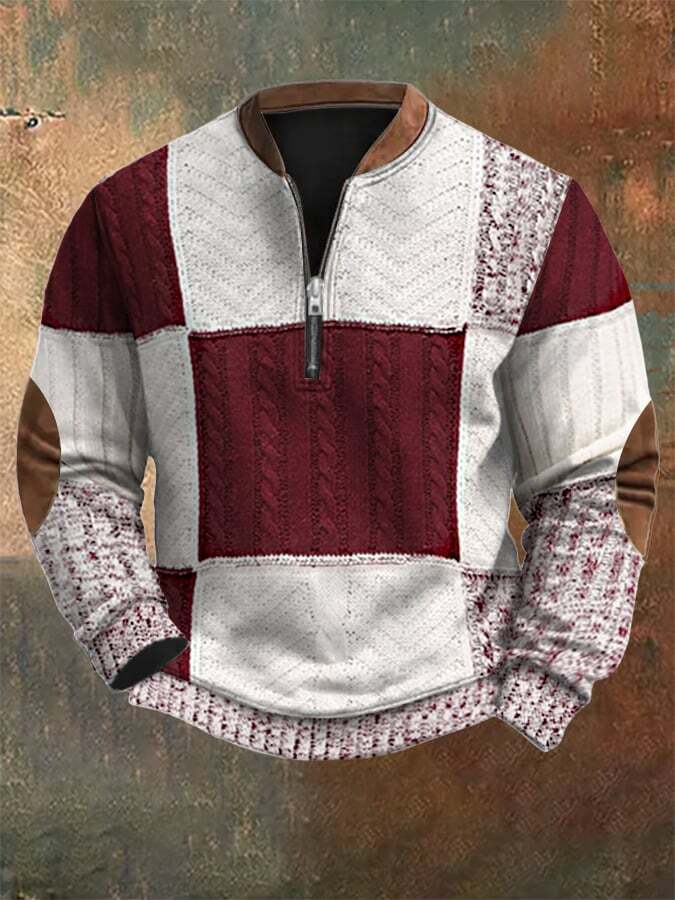 Men's Retro Christmas Print Zip Collar Sweatshirt