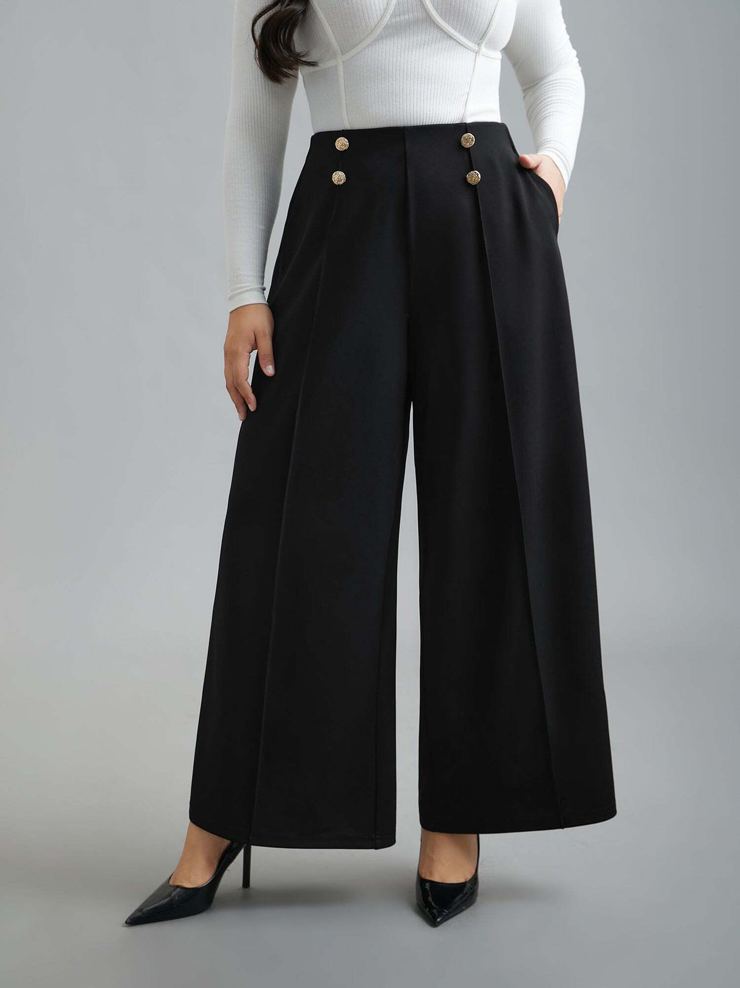 No-Gap Waist Seamed Side Button Pants