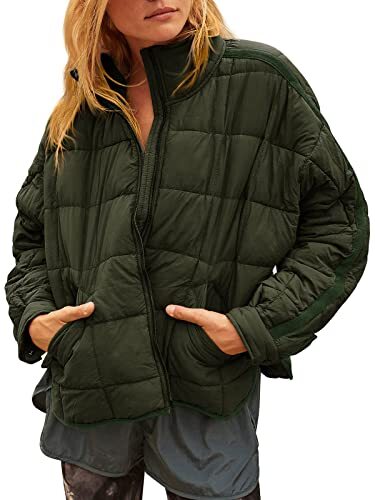 Women's Oversized Lightweight Down Coat Long Sleeve Zip Packable Short Puffer Jackets
