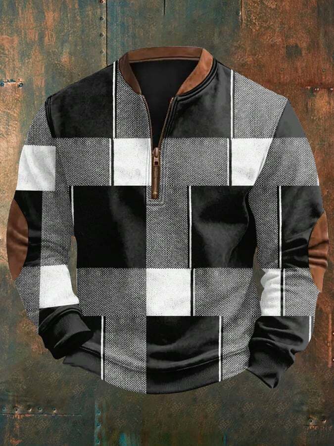Lässiger Pullover für Herren im Retro-Colorblock-Karomuster-Print