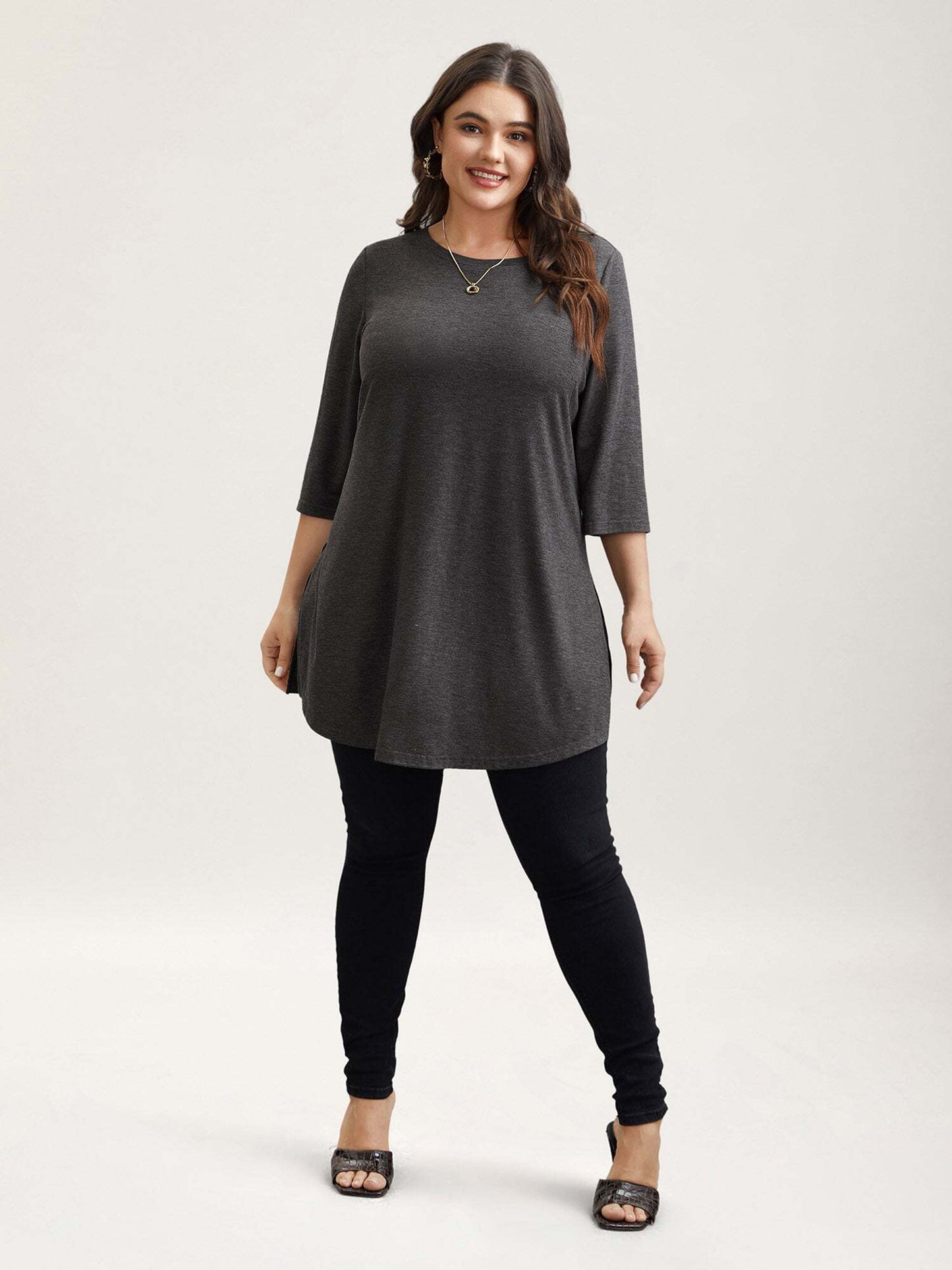 Solid Slit Round Neck Tunic T-Shirt