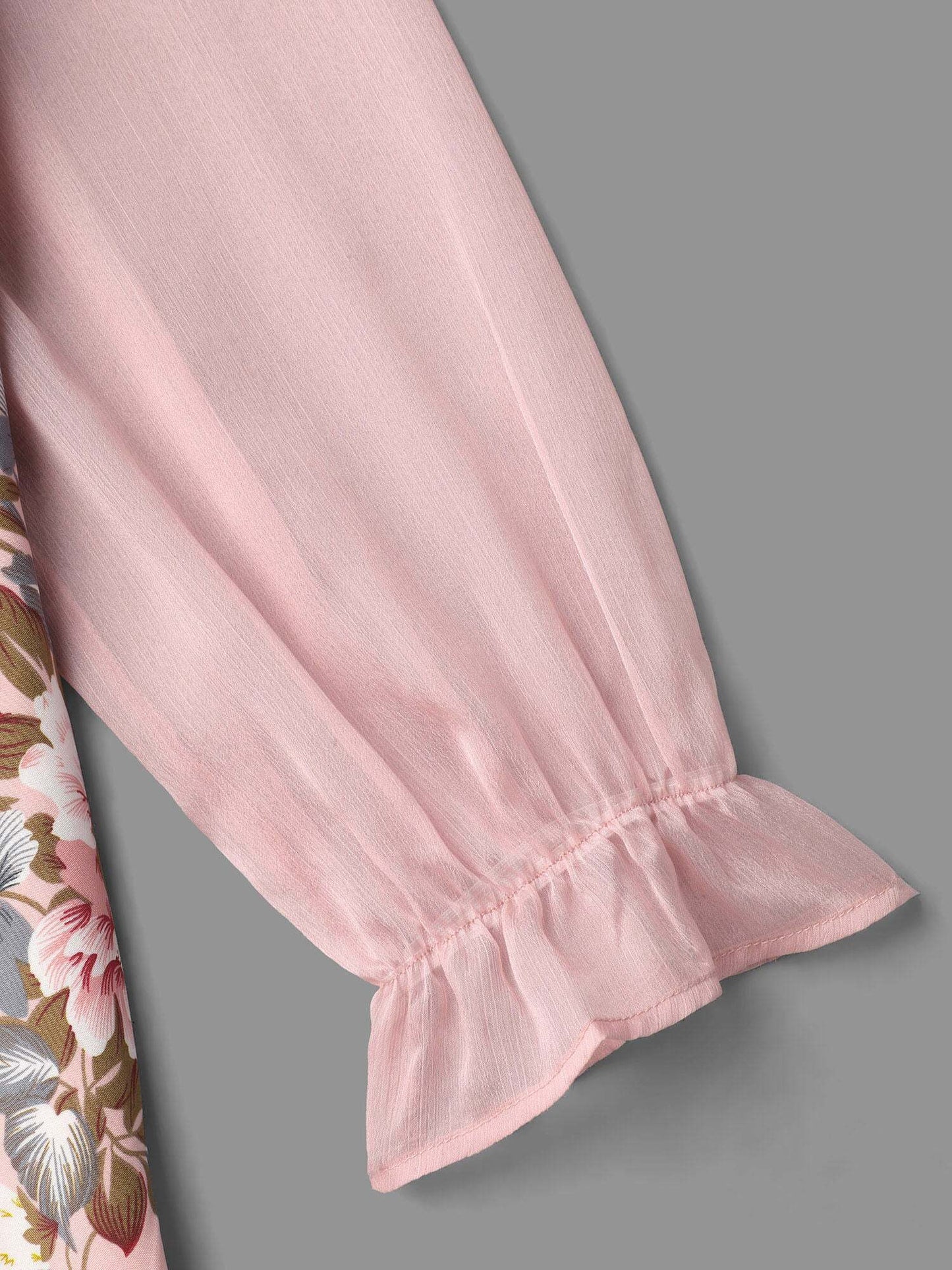 Floral Print Spliced Waist Cinched Midi Dress