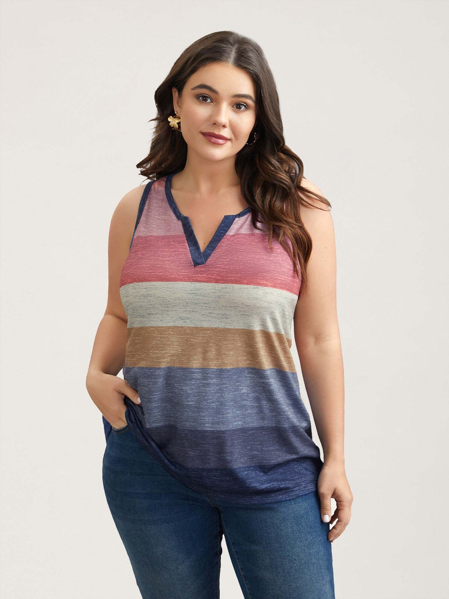 Multi-Color Stripes Off-Sleeves Vest