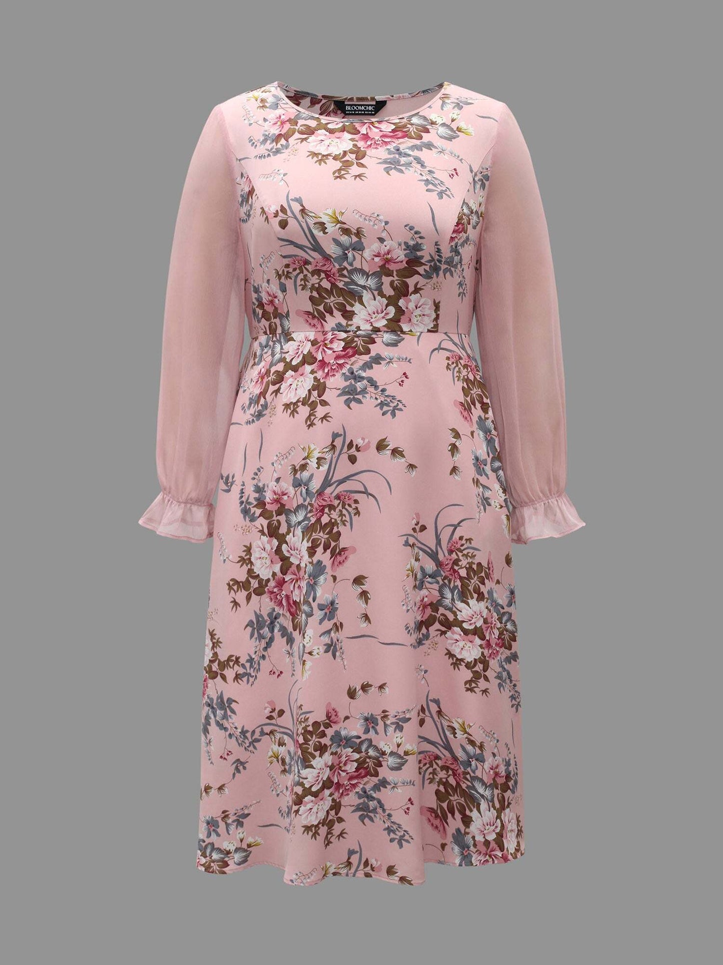 Floral Print Spliced Waist Cinched Midi Dress