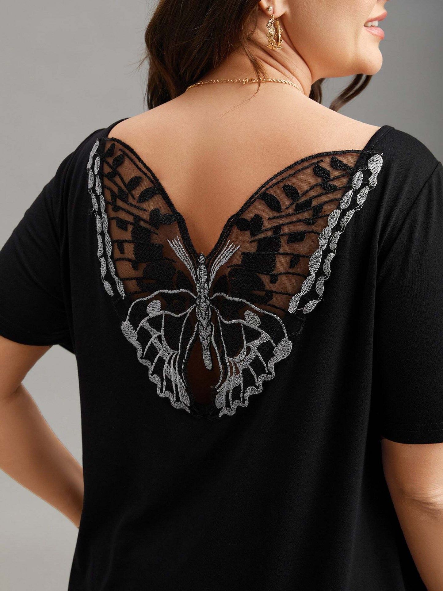 Butterfly Back Stretchy Round Neck T-Shirt