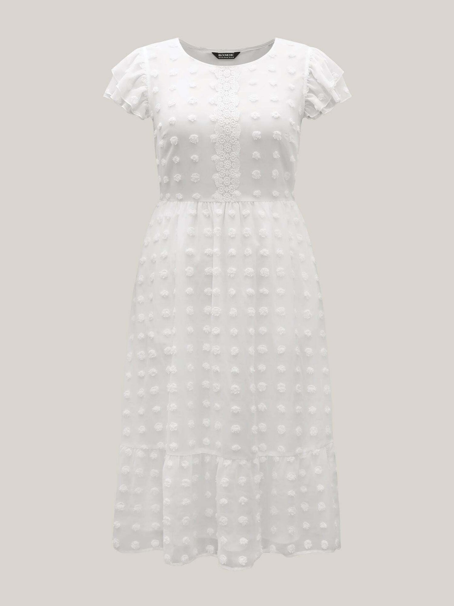Textured Plain Tiered Ruffles Sleeve Dress