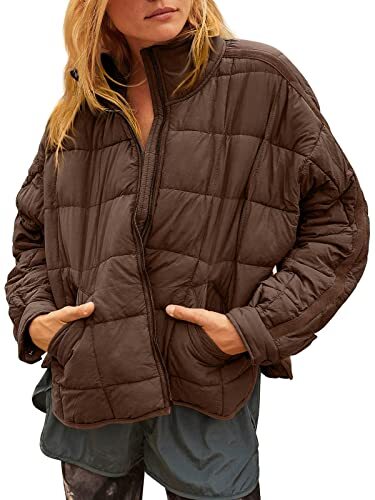 Women's Oversized Lightweight Down Coat Long Sleeve Zip Packable Short Puffer Jackets
