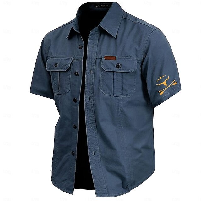 Cow Print Casual Men's work shirt short sleeve