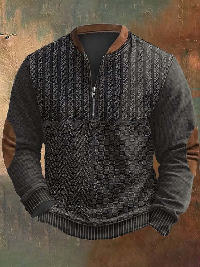 Men's Retro Christmas Print Zip Collar Sweatshirt