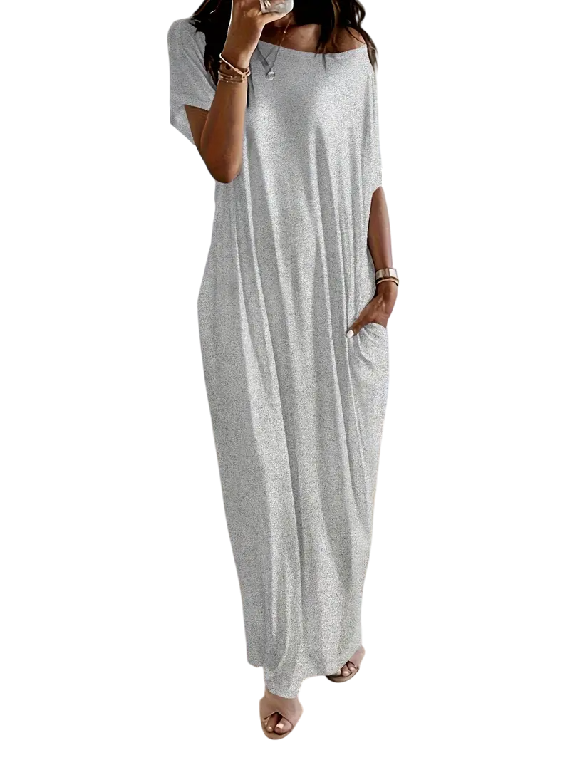 🔥🔥PROMOTION-Women's Solid Color Batwing Sleeve Lounge Dress