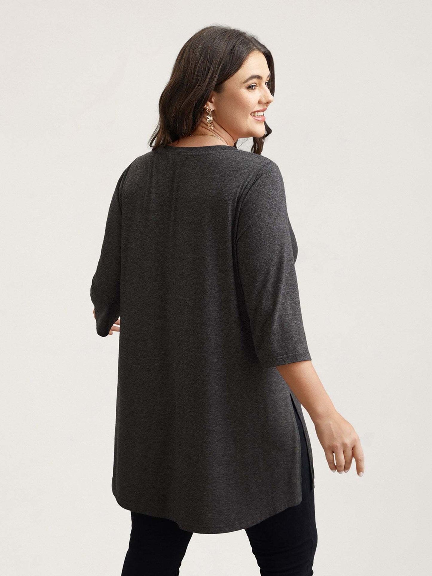 Solid Slit Round Neck Tunic T-Shirt