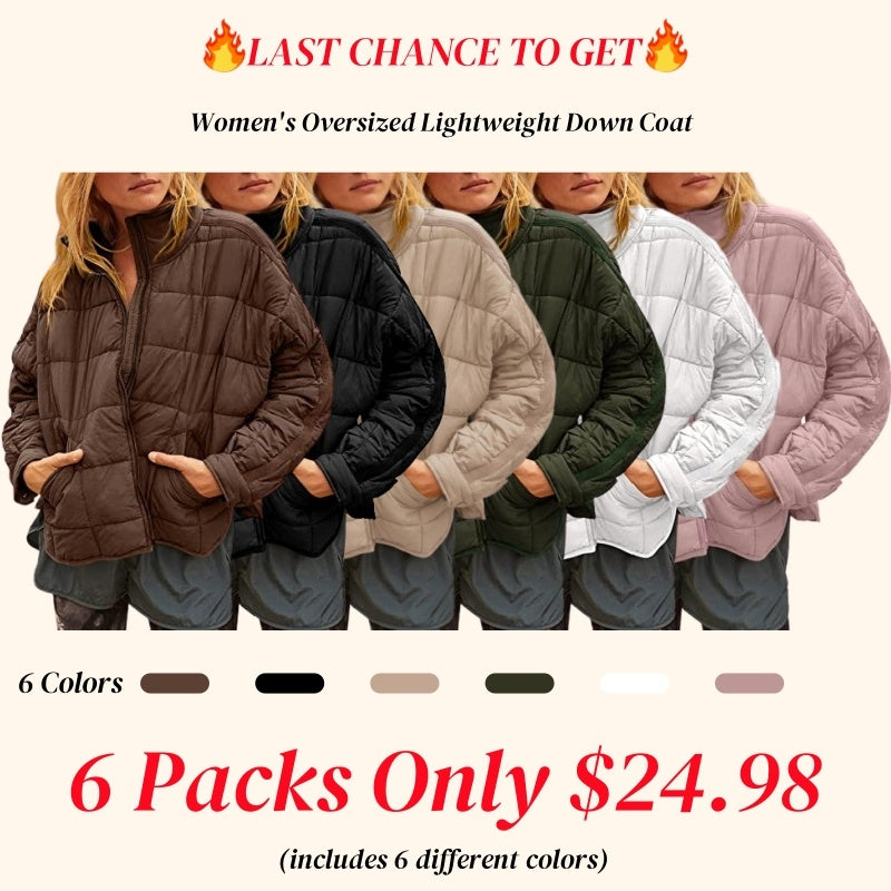 Women's Oversized Lightweight Down Coat Long Sleeve Zip Packable Short Puffer Jackets