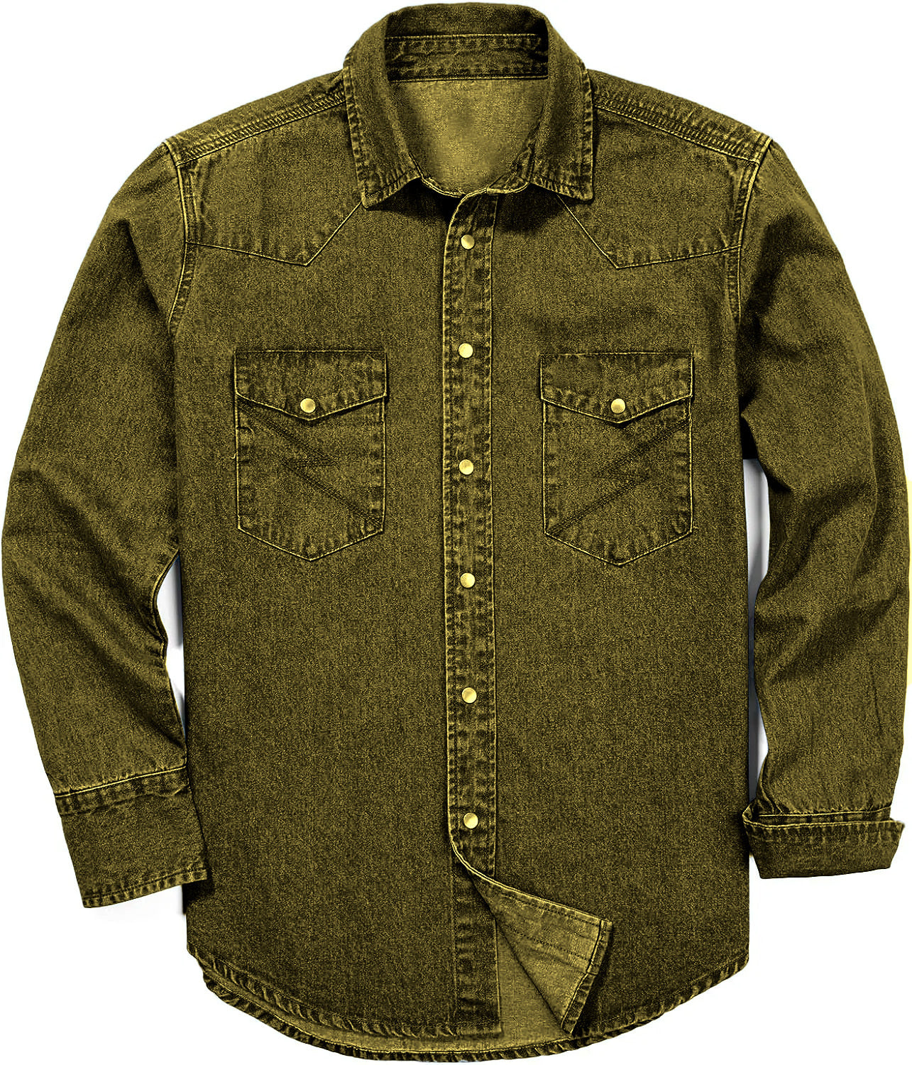 Men's Long Sleeve Stone-Washed and Pre-Washed Denim Work Shirt(The buttons on this shirt are snap buttons)
