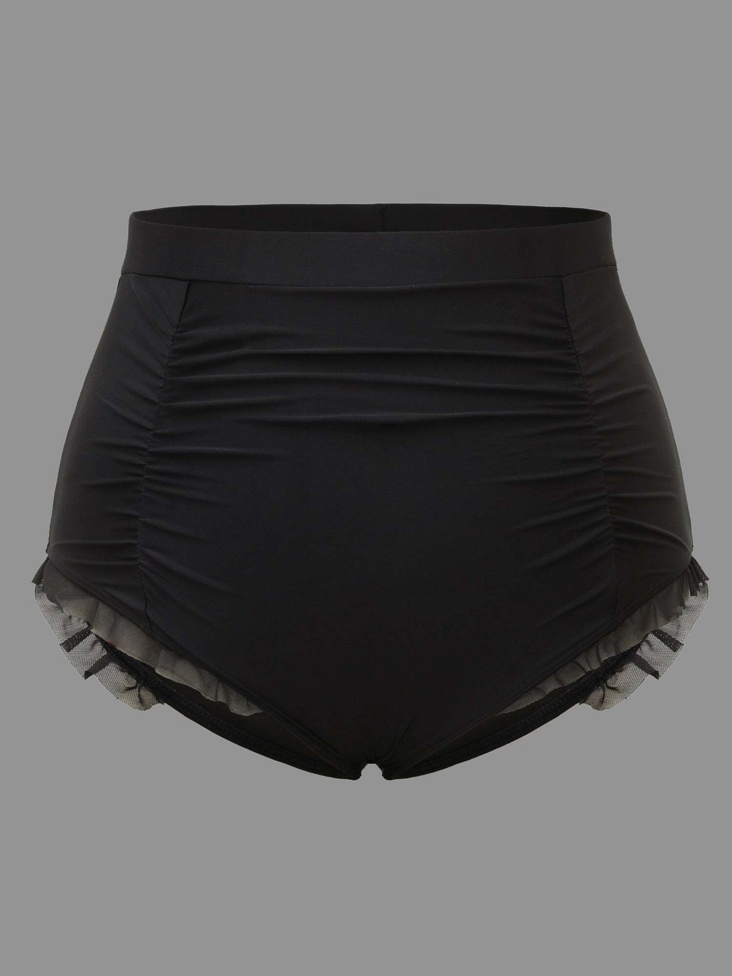 Ruched Mesh Seamed Ruffle Trim Swim Bottoms