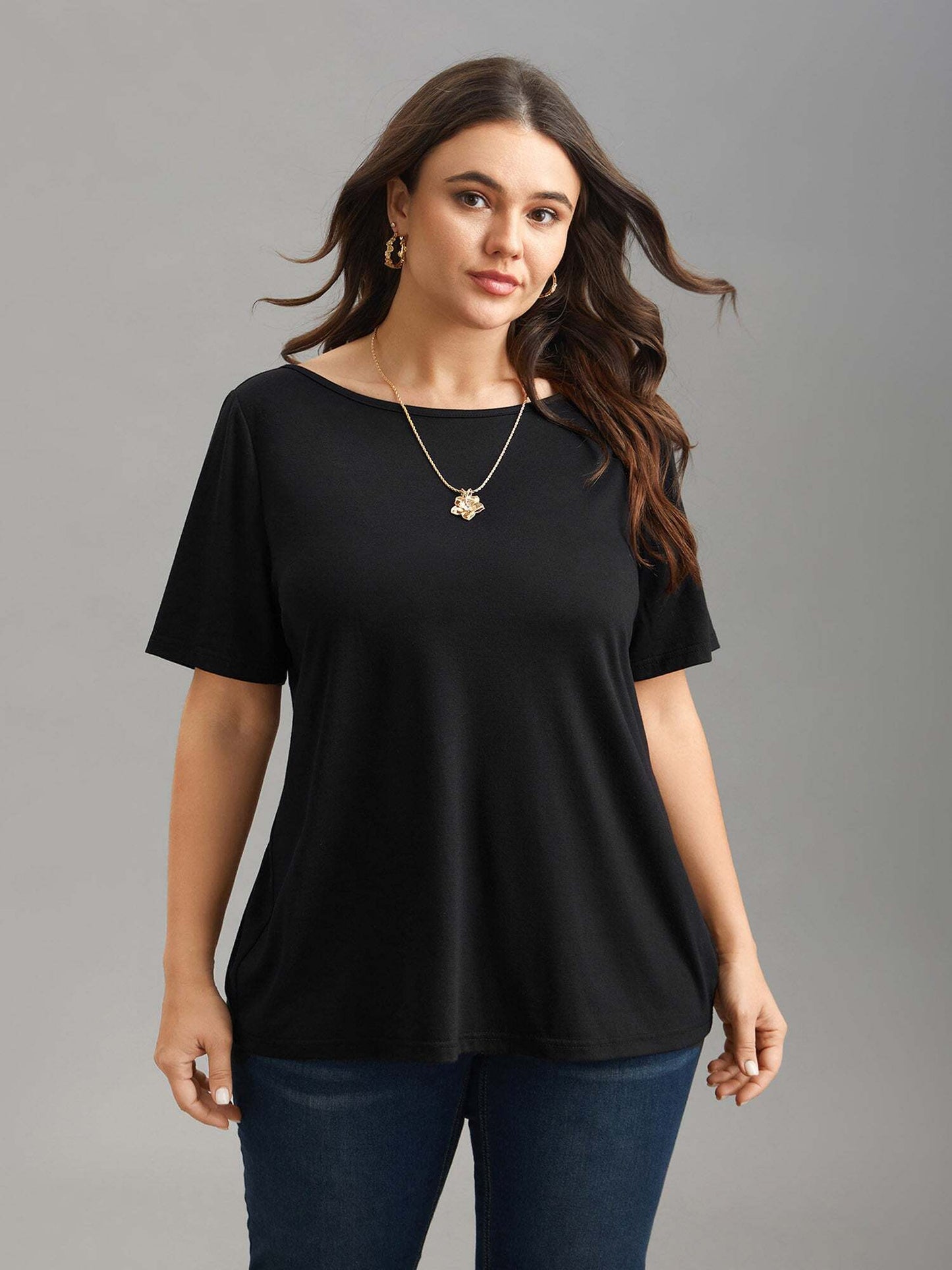 Butterfly Back Stretchy Round Neck T-Shirt
