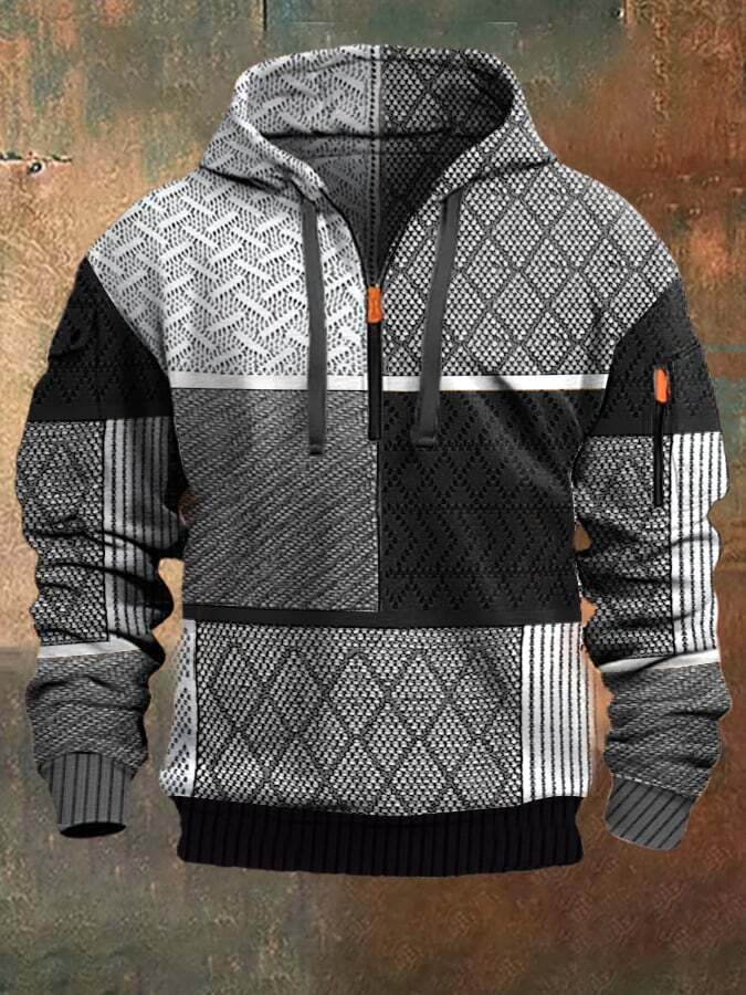 Men's Retro Western Colorblock Textured Print Multi-Pocket Jacket