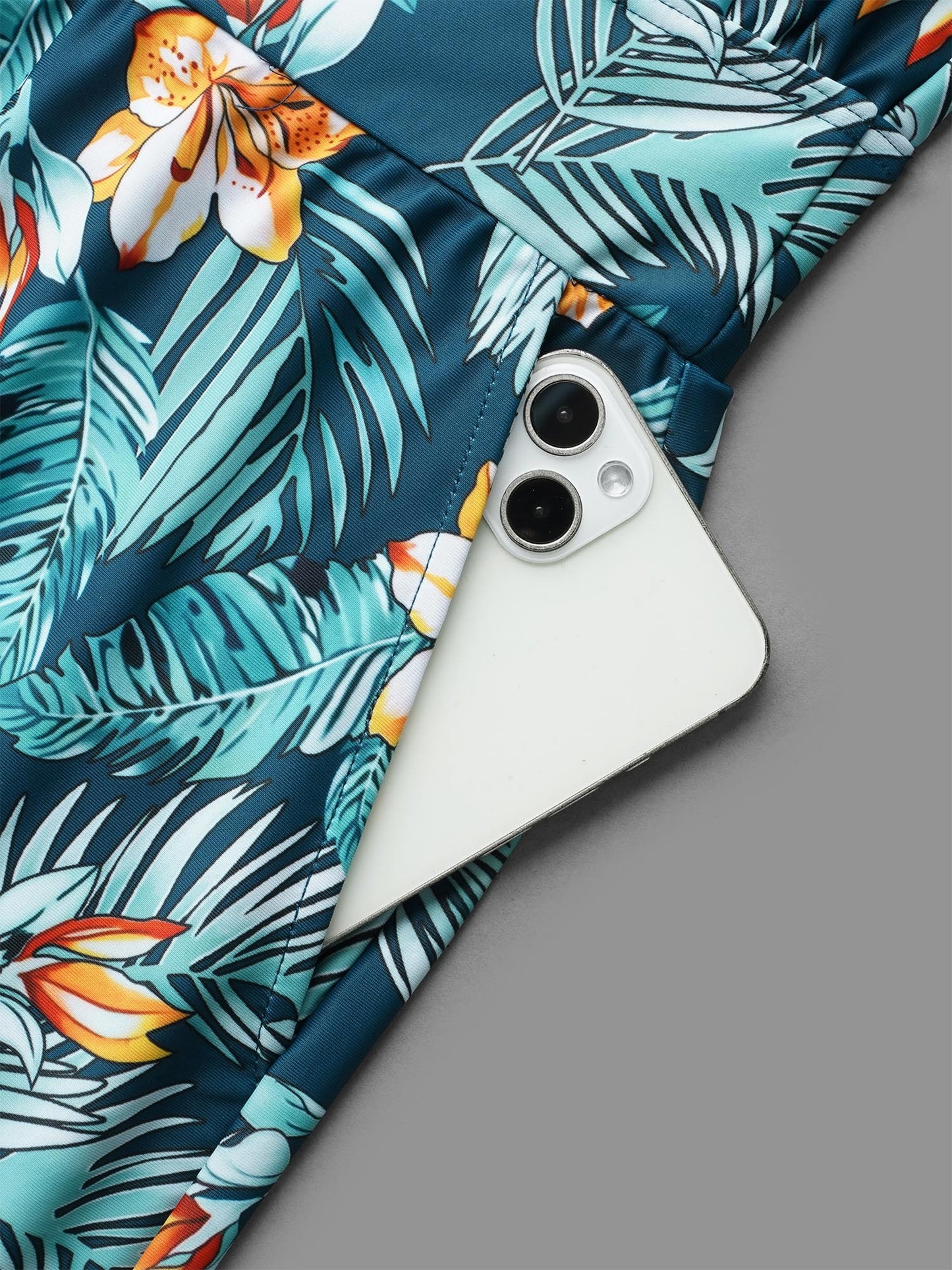 Tropical Flower Print Pockets One-Piece Swimsuit