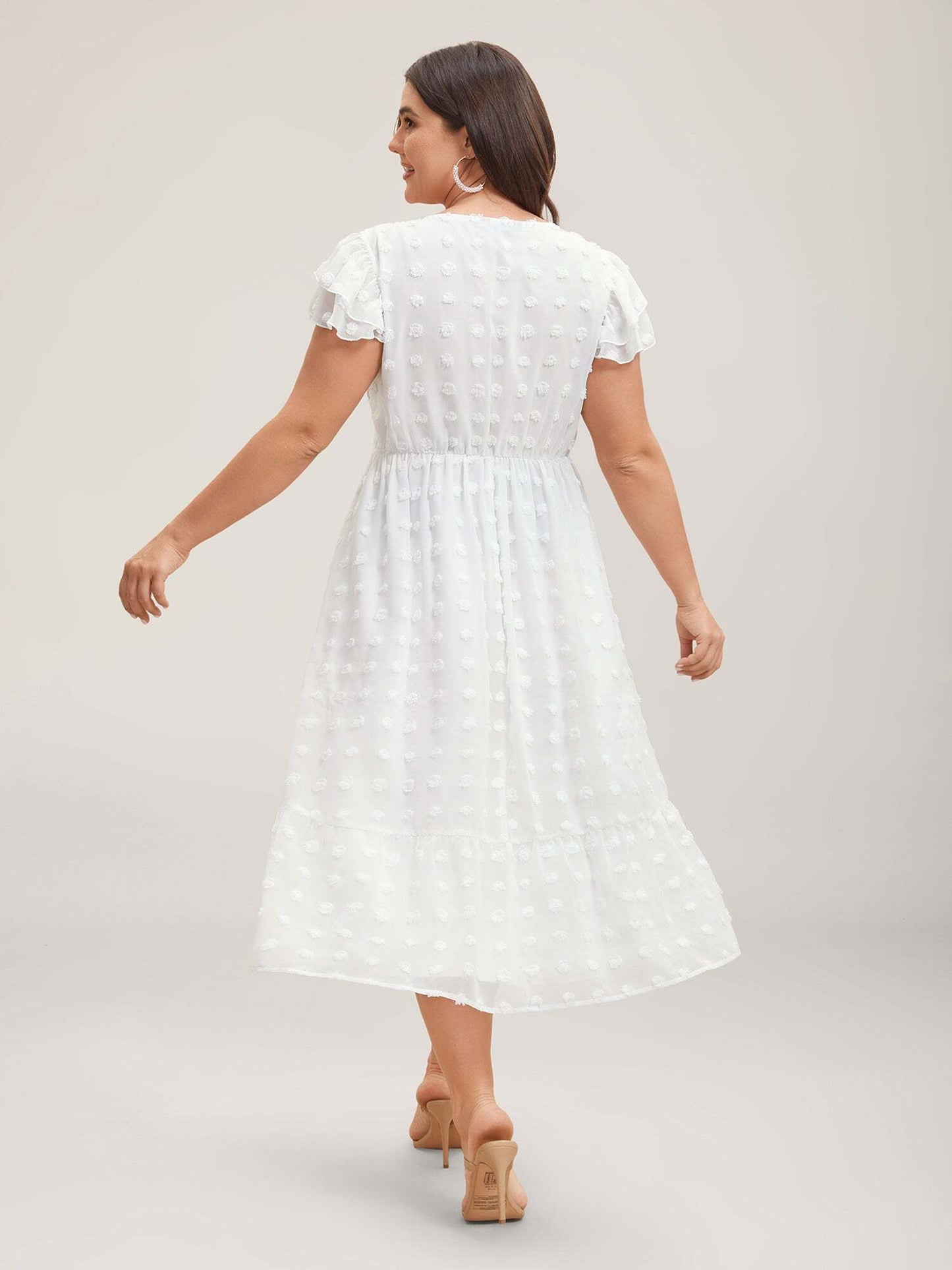 Textured Plain Tiered Ruffles Sleeve Dress
