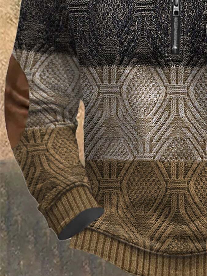 Men's Retro Christmas Print Zip Collar Sweatshirt
