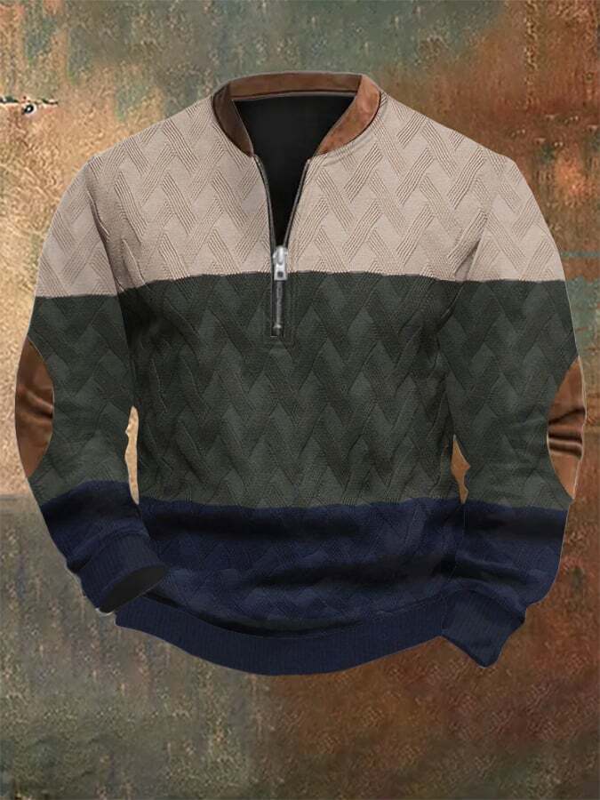 Men's Retro Christmas Print Zip Collar Sweatshirt