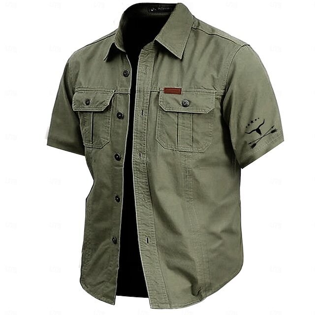 Cow Print Casual Men's work shirt short sleeve