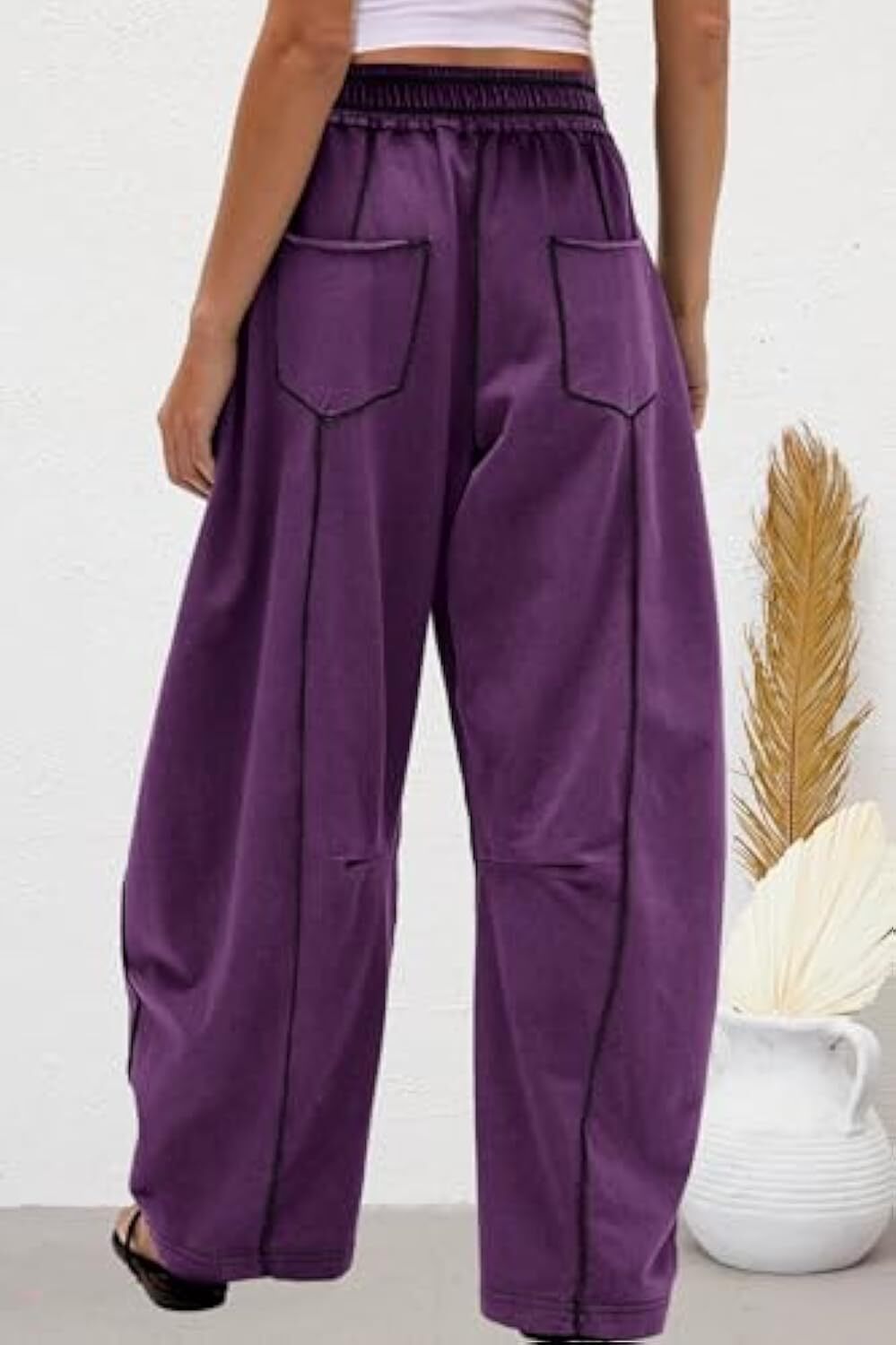 Women's Baggy Barrel Pants Wide Leg Lounge Drawstring Sweatpants with Pockets