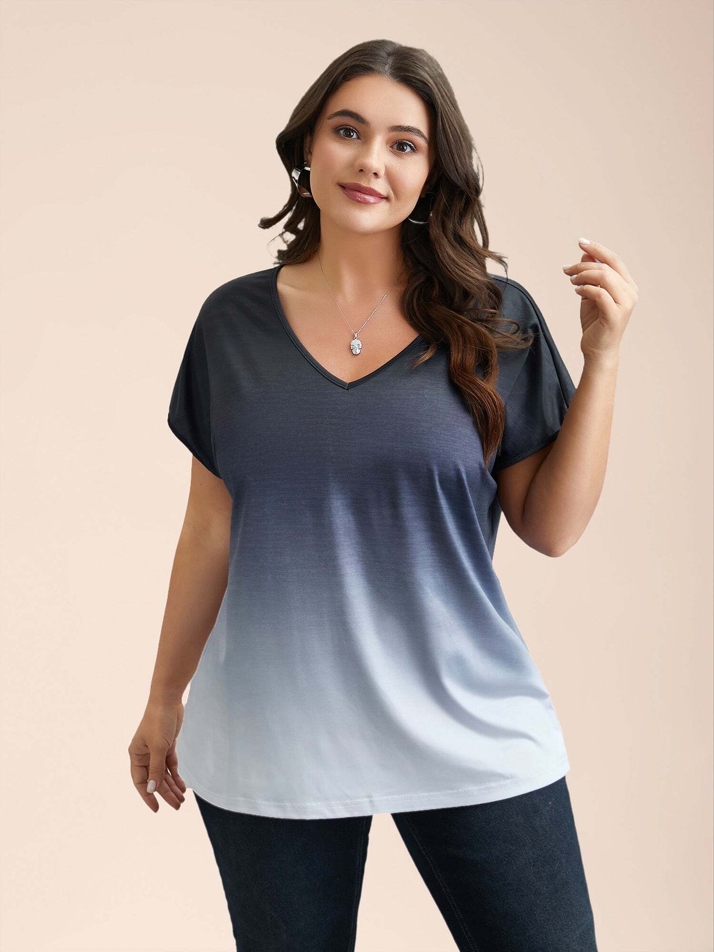 Gradient Tie-Dye Stretchy V-Neck T-Shirt