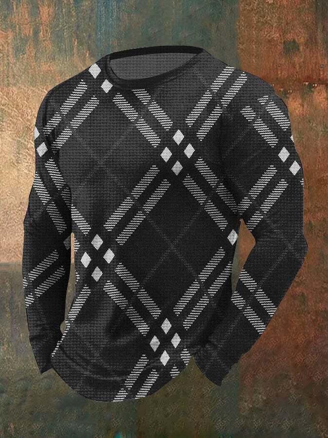Men's Vintage Textured Waffle Long Sleeve T-Shirt