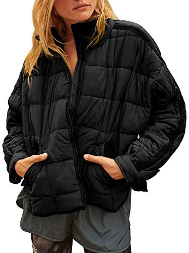 Women's Oversized Lightweight Down Coat Long Sleeve Zip Packable Short Puffer Jackets