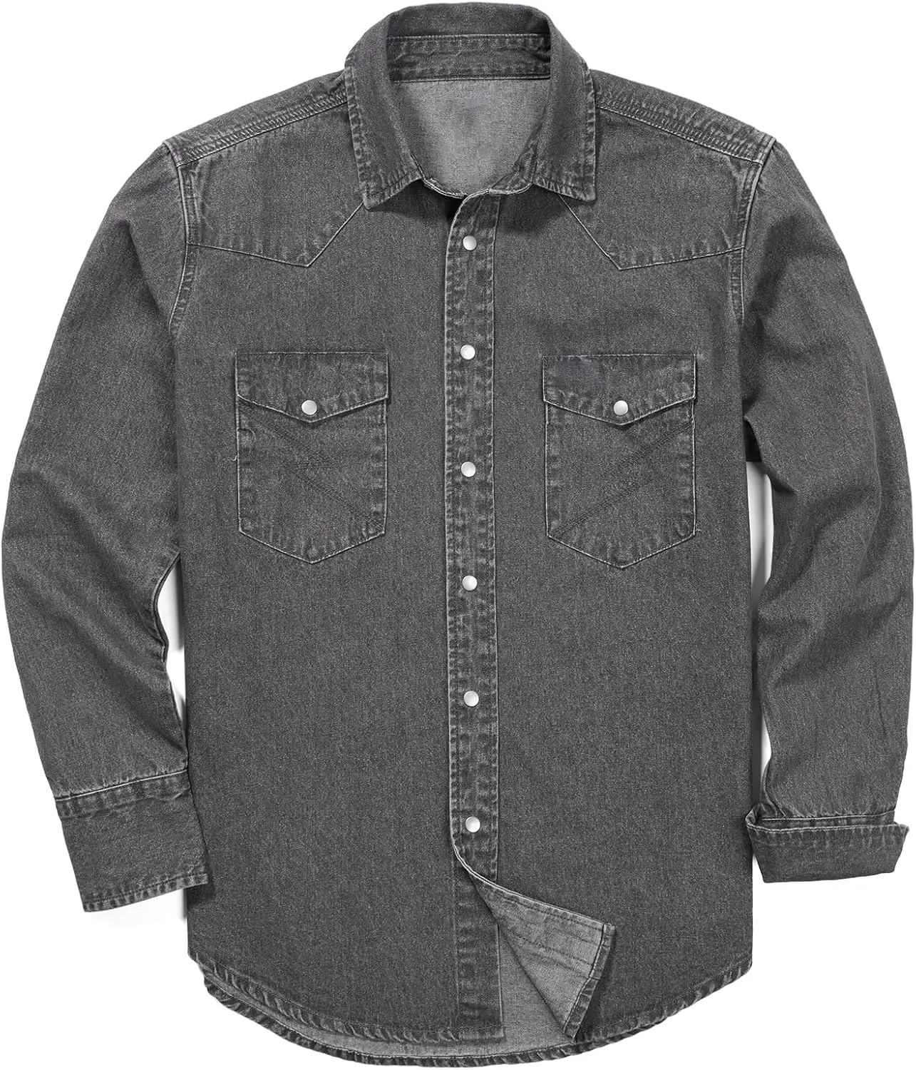 Men's Long Sleeve Stone-Washed and Pre-Washed Denim Work Shirt(The buttons on this shirt are snap buttons)
