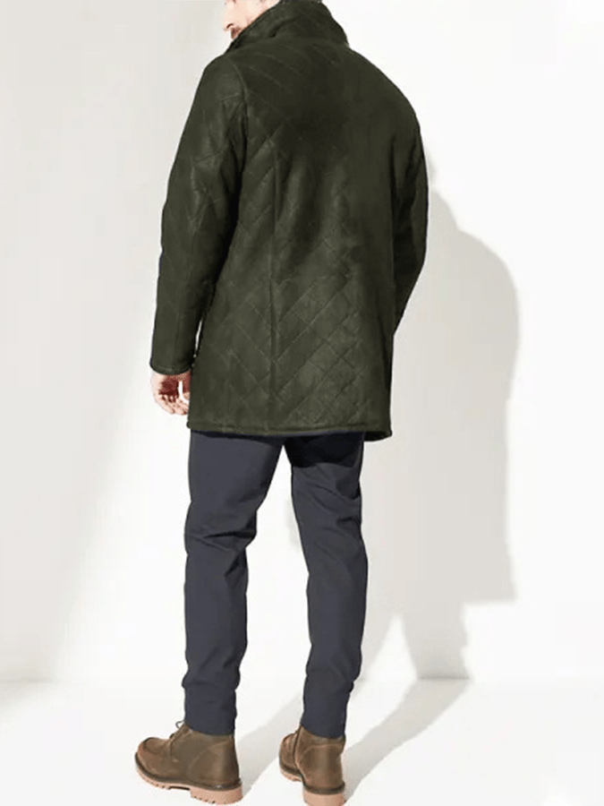 Modischer Herrenmantel mit offener Tasche und Knopfdesign, Steppung, Kunstleder, Plüsch, warm