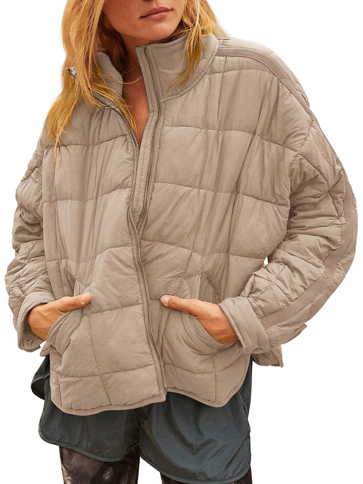Women's Oversized Lightweight Down Coat Long Sleeve Zip Packable Short Puffer Jackets